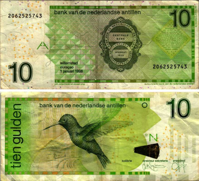 НИДЕРЛАНДСКИЕ АНТИЛЫ 10 ГУЛЬДЕНОВ 1998 1 ЯНВАРЯ 1998 Pick 28а бумага 6352-16-1-1