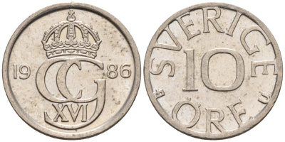 Швеция 10 эре 1986 Карл XVI Густав (1973- ) KM 850 медно-никель 4585-433