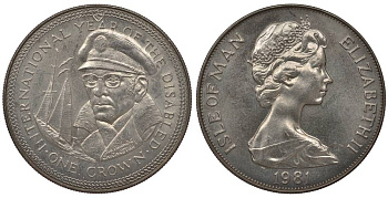 Остров Мэн 1 крона 1981 Международный год инвалидов, Сэр Фрэнсис Чичестер, яхта KM 80 медно-никель UNC 01-163-25