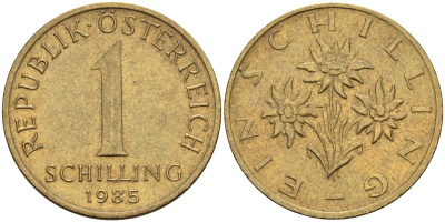 Австрия 1 шиллинг 1985 KM 2886 алюминиевая бронза 4592-1024