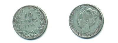 НИДЕРЛАНДЫ 10 ЦЕНТОВ 1905 KM 1326 серебро 84-929