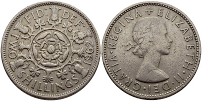 Великобритания 2 шиллинга (флорин) 1962 Елизавета II (1952-2022) KM 906, Spink 4146 медно-никель 83-1727