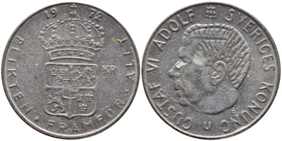 Швеция 1 крона 1972 Густав VI Адольф (1950-1973) KM 826a медь плакированная медно-никелем 4395-114