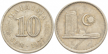 Малайзия 10 сенов 1977 здание Парламента KM 3 медно-никель 3851-1053