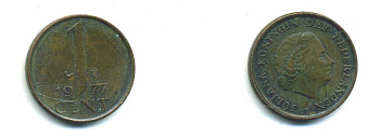 НИДЕРЛАНДЫ 1 ЦЕНТ 1977 ЮЛИАНА KM 180 бронза 54-134