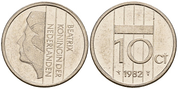 Нидерланды 10 центов 1982 Беатрикс (1980-2013) KM 203 никель    4598-352