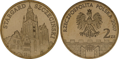 Польша 2 злотых 2007 MW, серия польские города, Старгард-Щециньски (Stargard Szczecinski) KM 613 нордик UNC 4676-453
