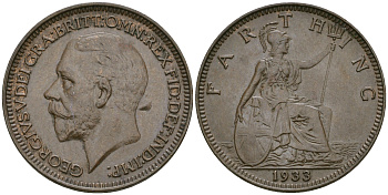 Великобритания 1 фартинг 1933 Георг V (1910-1936) KM 825, Spink 4061 бронза 4608-938