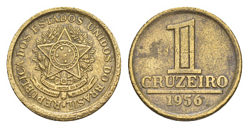 Бразилия 1 крузейро 1956 KM 567 алюминиевая бронза 4644-461