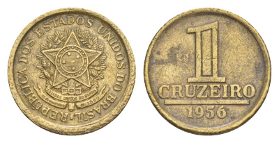 Бразилия 1 крузейро 1956 KM 567 алюминиевая бронза 4644-461