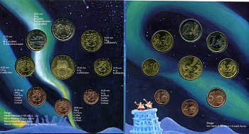 Финляндия евронабор из 8 монет + жетон 2003 Санта-Клаус, официальный набор в оригинальном буклете  биметалл  UNC  7-5-6-07