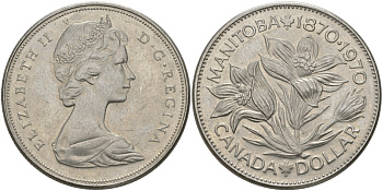 Канада 1 доллар 1970 100 лет со дня присоединения провинции Манитоба (1870-1970) KM 78 никель UNC 97-242