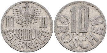 Австрия 10 грошей 1952  KM 2878 алюминий    4160-1261