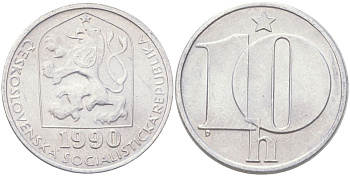 Чехословакия 10 геллеров 1990 KM 80 алюминий 4613-1048