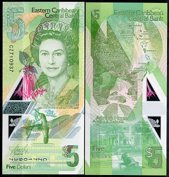 Восточно-Карибские штаты 5 долларов ND (2021) Елизавета II (1952-2022), черепаха Pick NEW  пластик  UNC (пресс) 449-86-3