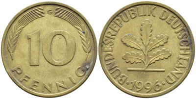 ФРГ 10 ПФЕННИГОВ 1996 G KM 108, J.383 сталь плакированная латунью 4393-143