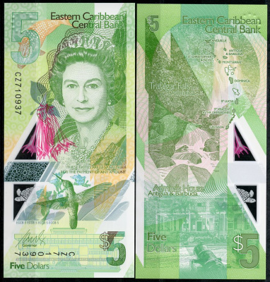 Восточно-Карибские штаты 5 долларов ND (2021) Елизавета II (1952-2022), черепаха Pick NEW  пластик  UNC (пресс) 449-86-3