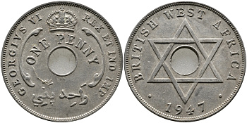 Британская Западная Африка 1 пенни 1947 Георг VI (1937-1952) KM 19 медно-никель 1523-621