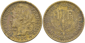 Французский Камерун 1 франк 1925 (а), монетный двор Париж KM 2 алюминиевая бронза 41-944