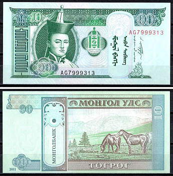 Монголия 10 тугриков 2011 Pick 62 f бумага UNC (пресс) 401-84-3-2