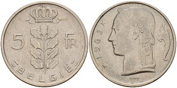 Бельгия 5 франков 1962 Belgie KM 135.1 медно-никель    4187-255