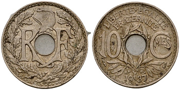 Франция 10 сантимов 1937 KM 866a медно-никель 4601-723