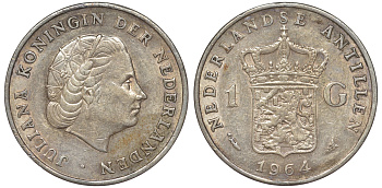 Нидерландские Антилы 1 гульден 1964 Юлиана (1948-1980) KM 2 серебро 36-1053