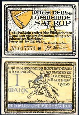 Затруп в Ангелне (Пруссия, Шлезвиг-Гольштейн) 1 марка 1921 Mehl Grabowski 1169.1b-2/2 бумага UNC (пресс) 7556-66-2-1