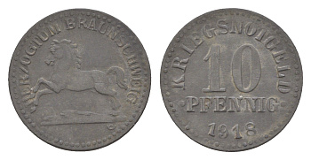 Брауншвейг 10 пфеннигов 1918 Funck 56.4, Men05 3454.5, Men18 4388.5 цинк 4636-747
