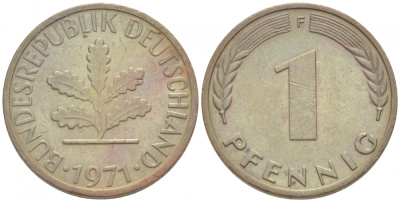 ФРГ 1 ПФЕННИГ 1971 F KM 105, J.380 сталь плакированная медью 3718-217