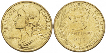 ФРАНЦИЯ 5 САНТИМОВ 1979 ТИП MARIANNE KM 933 медь алюминий никель 3955-636