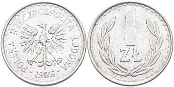 ПОЛЬША 1 ЗЛОТЫЙ 1986 MW KM 49.2 алюминий 4402-111