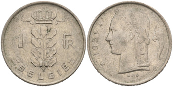 Бельгия 1 франк 1951 Belgie KM 143.1 медно-никель 190-824