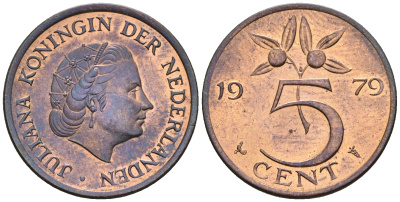 Нидерланды 5 центов 1979 Юлиана (1948-1980) KM 181 бронза UNC 4606-1017
