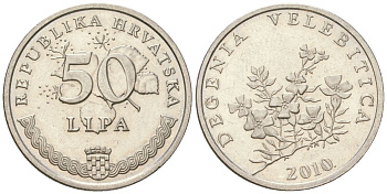 Хорватия 50 лип 2010 четный год KM 19 сталь плакированная никелем  UNC  105-819