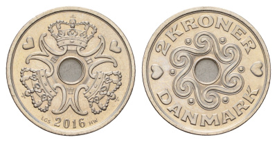 Дания 2 кроны 2016 Маргрете II (1972-2024) KM 874 медно-никель UNC 175-237