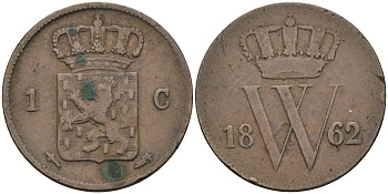 Нидерланды 1 цент 1862 Виллем III (1849-1890) KM 100 медь 4595-412