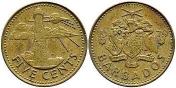 Барбадос 5 центов 1979 маяк Саут-Пойнт KM 11 латунь 4398-523