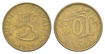 Финляндия 50 пенни 1974 KM 48 алюминиевая бронза 4648-455