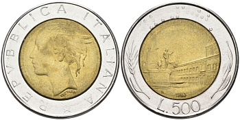 Италия 500 лир 1983 R KM 111 биметалл UNC 76-1027