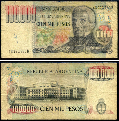 Аргентина 100000 песо ND (1979-1983) Хосе де Сан-Мартин Pick 308 бумага 7214-18-1-1