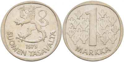 ФИНЛЯНДИЯ 1 МАРКА 1979 K KM 49а медно-никель UNC 3718-851