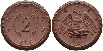 Саксония 2 марки 1921 J. N 56 фарфор 1094-1-85