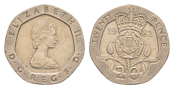 Великобритания 20 пенсов 1982 Елизавета II (1952-2022) KM 931, Spink 4230 (G1) медно-никель 4639-816