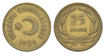 Турция 25 курушей 1956 KM 886 латунь 4647-623