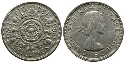 Великобритания 2 шиллинга (флорин) 1966 Елизавета II (1952-2022) KM 906, Spink 4146 медно-никель 4382-614