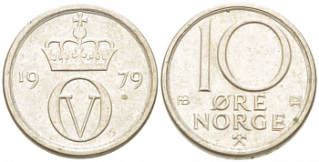 НОРВЕГИЯ 10 ЭРЕ 1979 КМ 416 медно-никель 3955-246