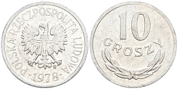 Польша 10 грошей 1978 MW KM AA47, Parchimowicz 206r алюминий 187-438