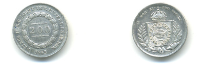 Бразилия 200 рейс 1863 Педро II (1831-1889) KM 469 серебро 89-1136