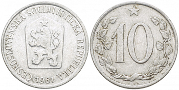 ЧЕХОСЛОВАКИЯ 10 ГЕЛЛЕРОВ 1961 СОЦИАЛИСТИЧЕСКАЯ РЕСПУБЛИКА KM 49.1 алюминий 3457-933